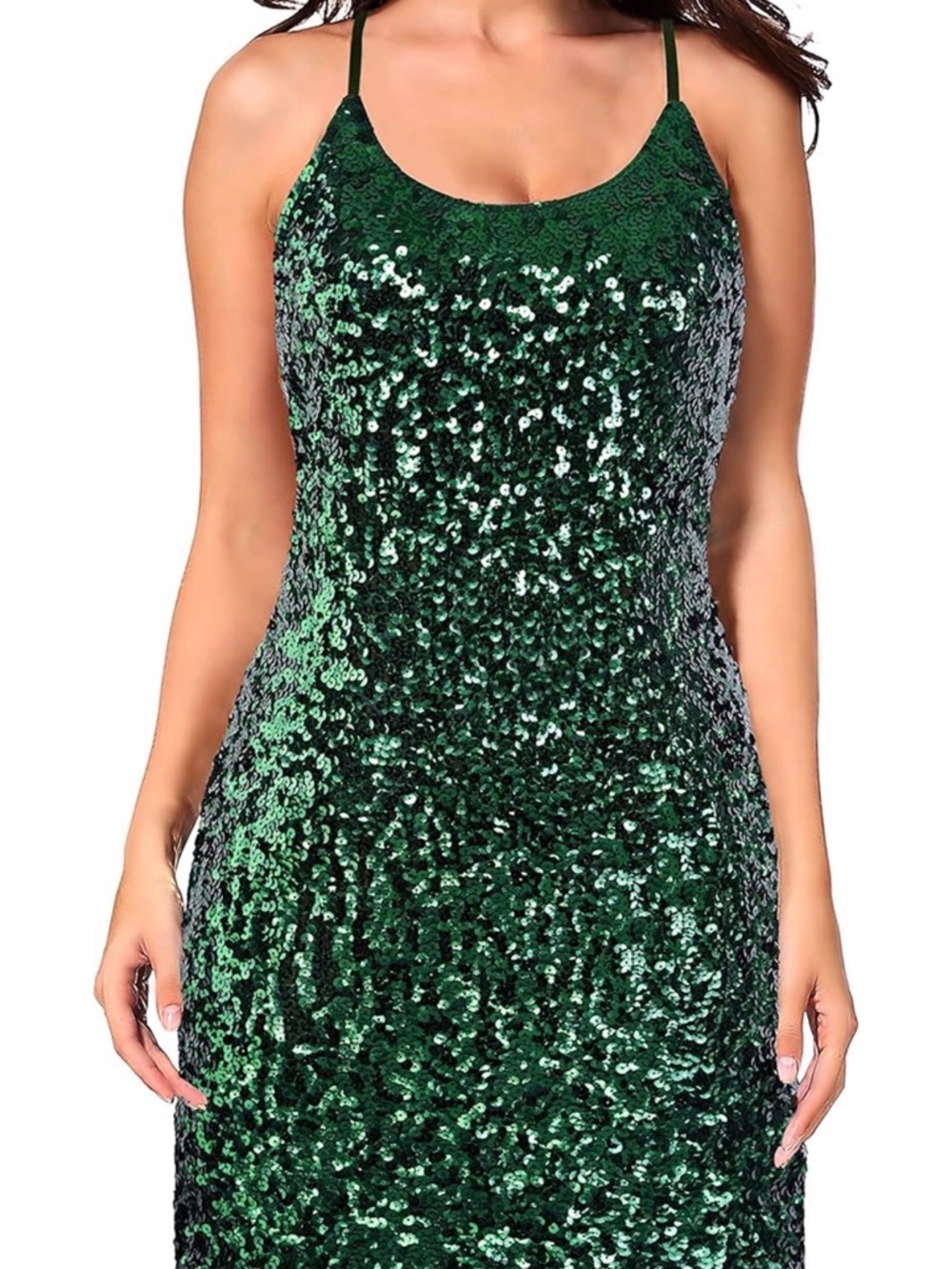 Green Sequin Spaghetti Strap Dress